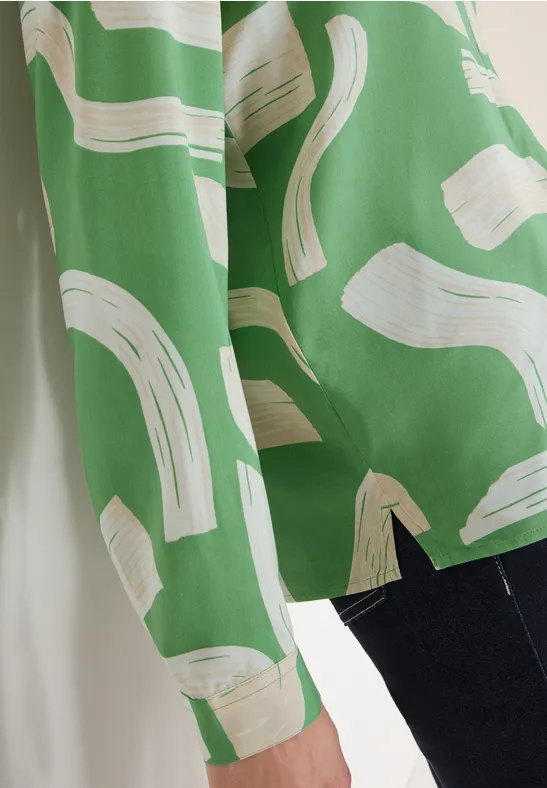 Gemusterte Split Neck Bluse dark bamboo green