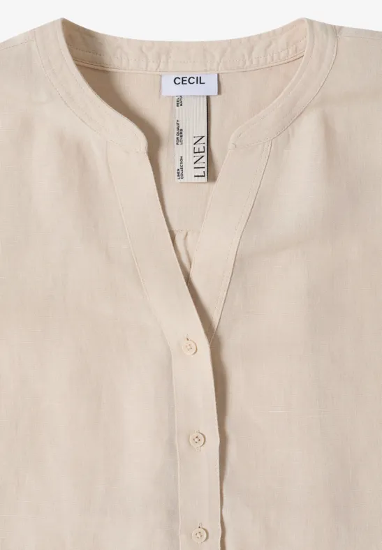 Bluse mit Split Neck aus Leinenmix macadamia beige