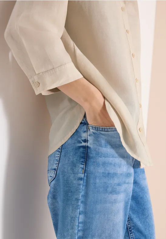 Bluse mit Split Neck aus Leinenmix macadamia beige
