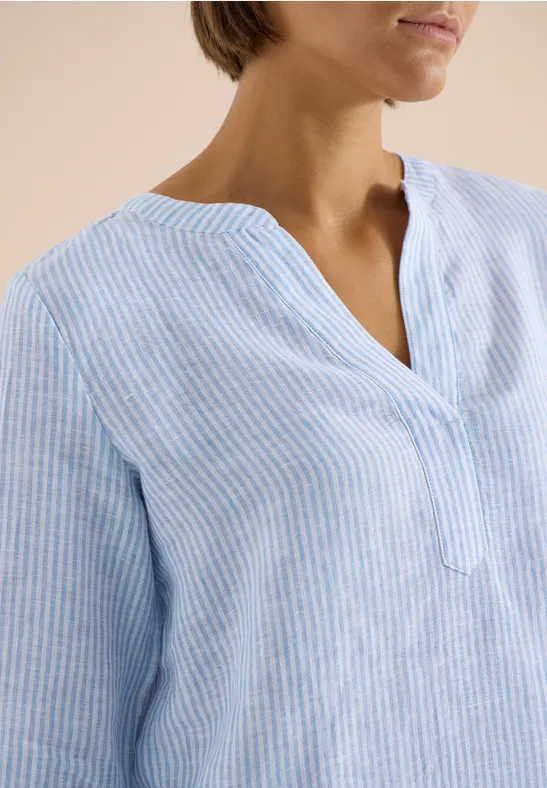 3/4-Arm Bluse mit Split Neck aus Leinen blouse blue