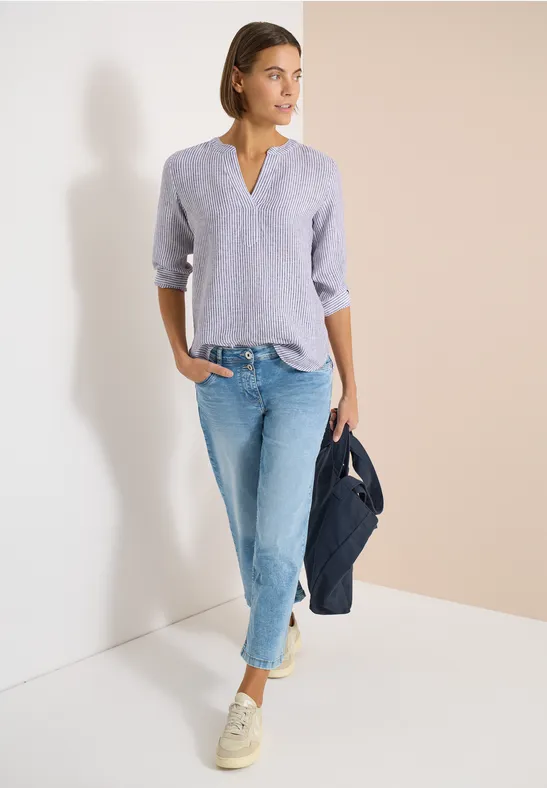 3/4-Arm Bluse mit Split Neck aus Leinen rich burgundy