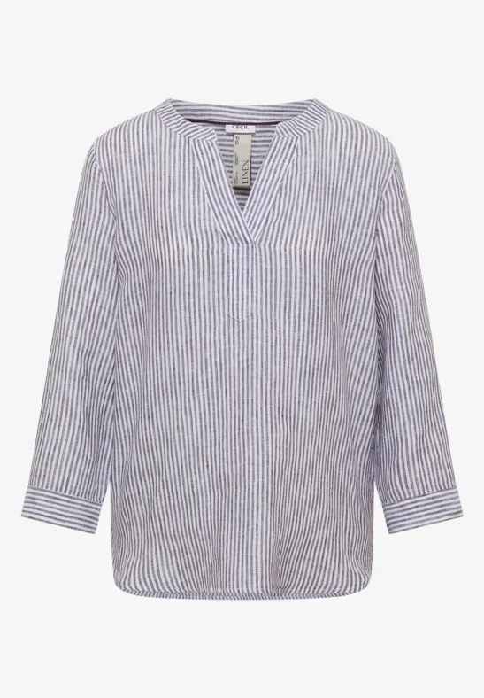 3/4-Arm Bluse mit Split Neck aus Leinen rich burgundy