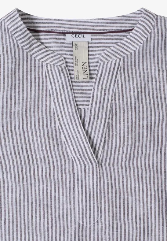 3/4-Arm Bluse mit Split Neck aus Leinen rich burgundy