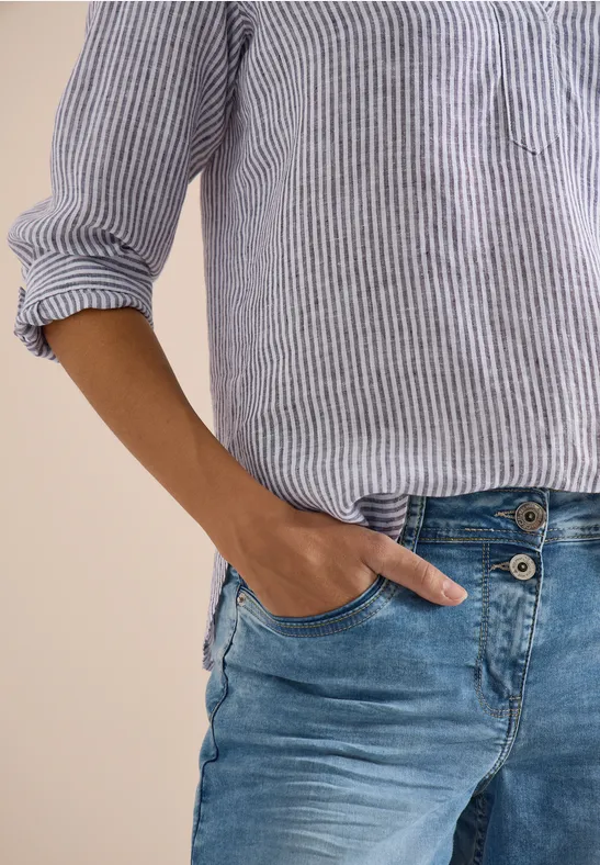 3/4-Arm Bluse mit Split Neck aus Leinen rich burgundy