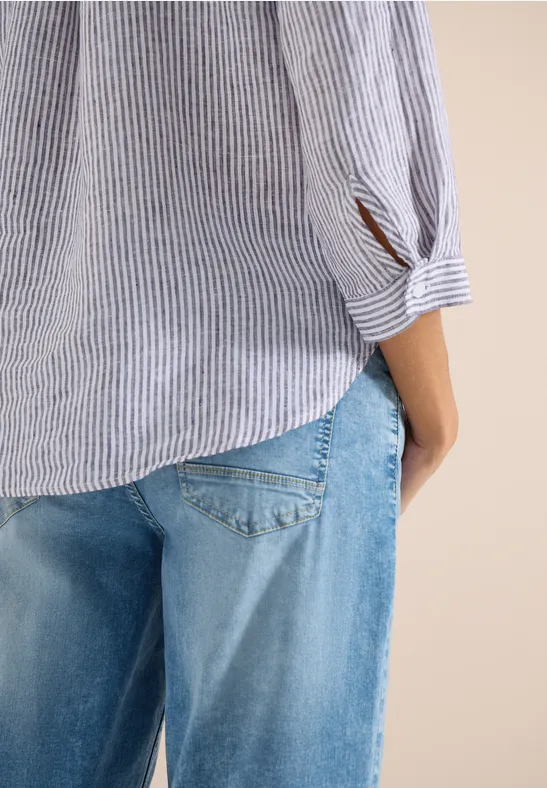 3/4-Arm Bluse mit Split Neck aus Leinen rich burgundy