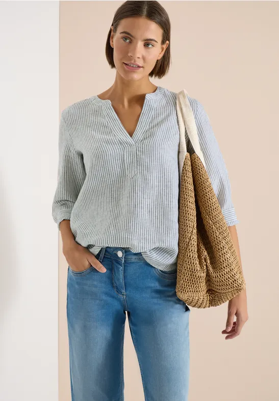 Blouse à manches 3/4 avec col fendu en lin just khaki