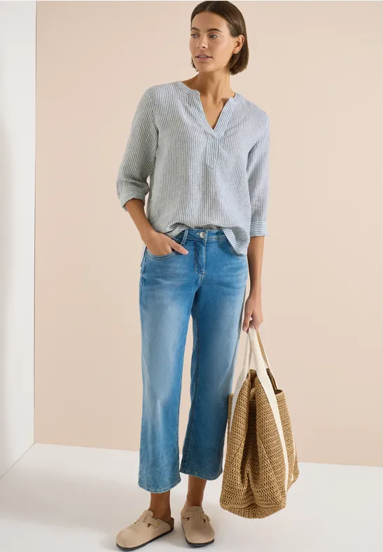 Blouse à manches 3/4 avec col fendu en lin just khaki