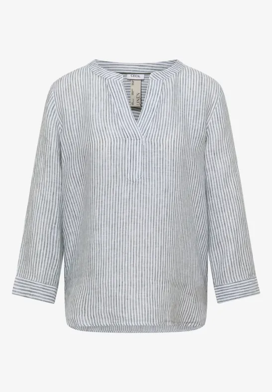 Blouse à manches 3/4 avec col fendu en lin just khaki