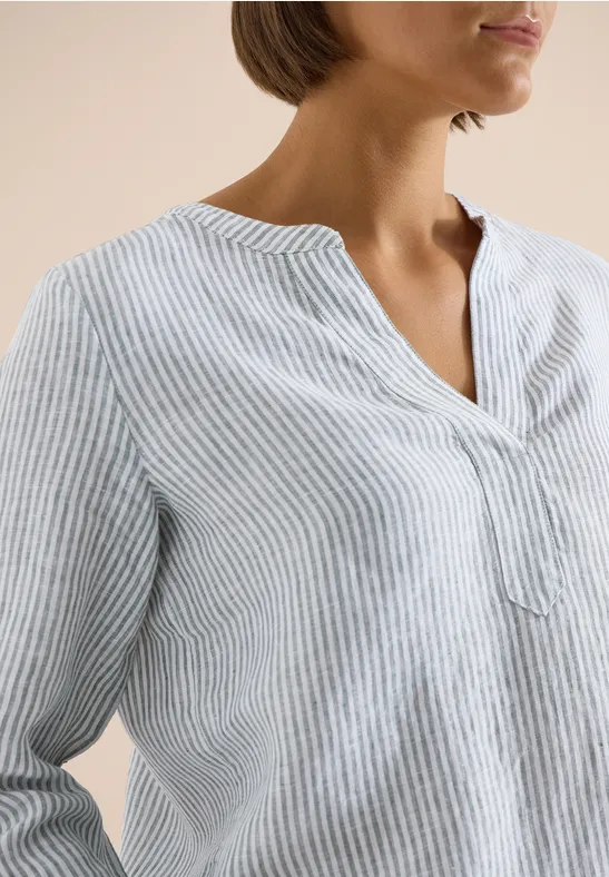 Blouse à manches 3/4 avec col fendu en lin just khaki