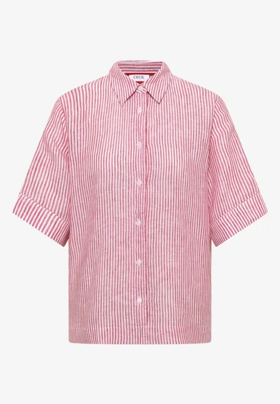 Kurzarm Bluse aus reinem Leinen fresh red
