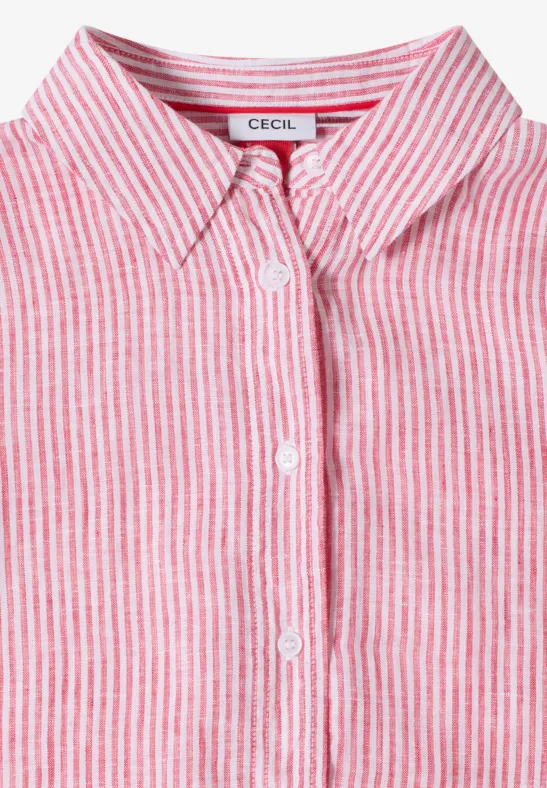 Kurzarm Bluse aus reinem Leinen fresh red