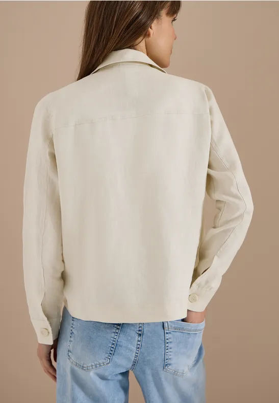 Langarm Bluse mit Hemdkragen aus Leinen macadamia beige