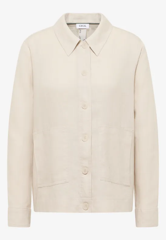 Langarm Bluse mit Hemdkragen aus Leinen macadamia beige