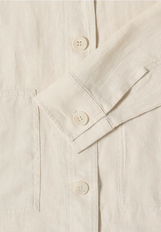 Langarm Bluse mit Hemdkragen aus Leinen macadamia beige