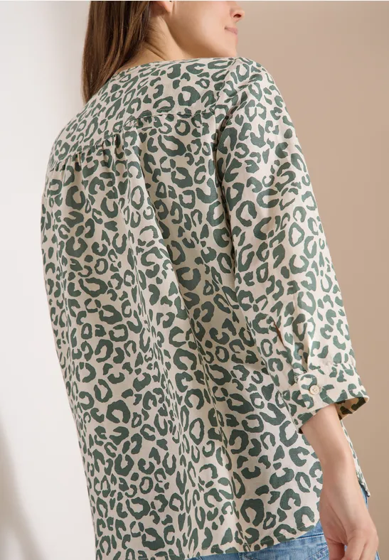 Bluse mit Leo-Muster aus Leinenmix macadamia beige