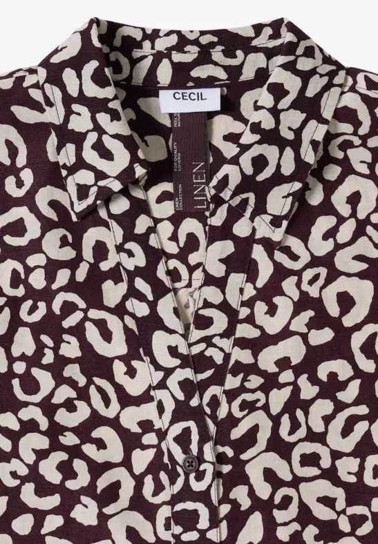 Kurze Bluse mit beige-braunem Leopardenmuster