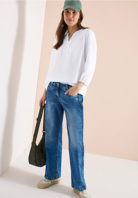 3/4-Arm Bluse mit Split Neck White