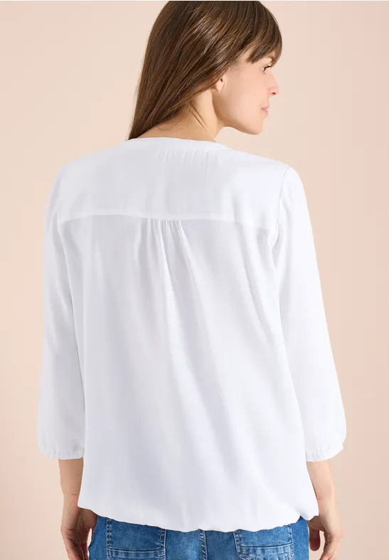 3/4-Arm Bluse mit Split Neck White