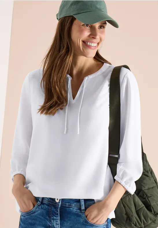 3/4-Arm Bluse mit Split Neck White