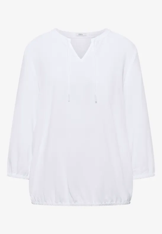 3/4-Arm Bluse mit Split Neck White