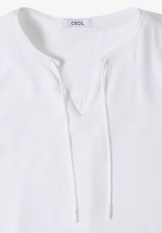 3/4-Arm Bluse mit Split Neck White