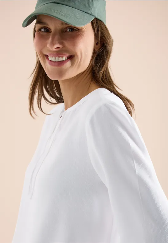 3/4-Arm Bluse mit Split Neck White