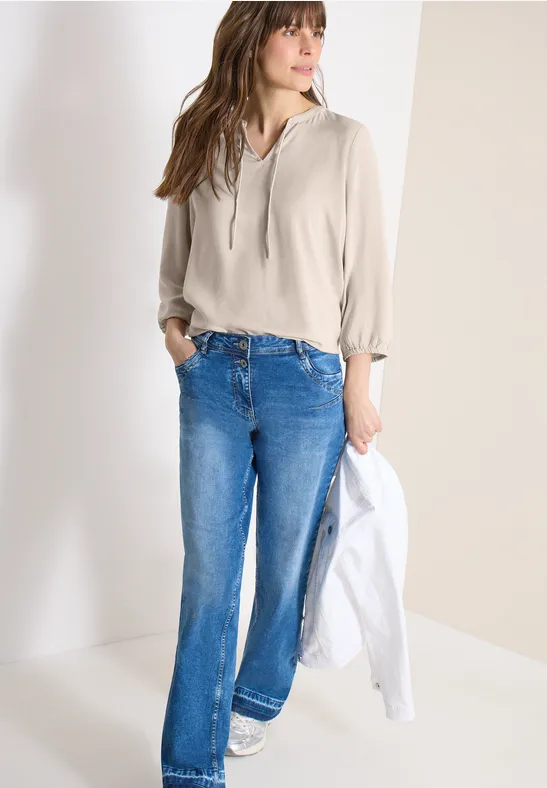 Chemisier à manches 3/4 avec col fendu grain beige