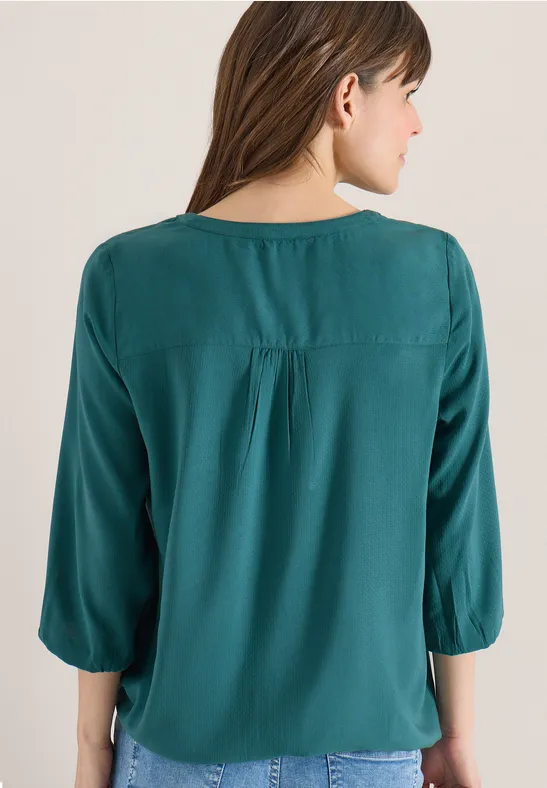 3/4-Arm Bluse mit Split Neck und Bändern jungle green