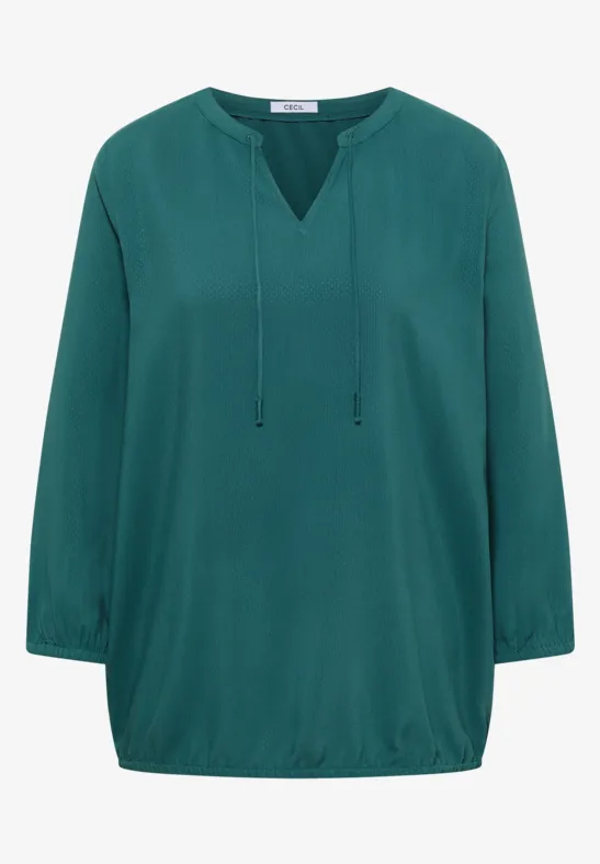 3/4-Arm Bluse mit Split Neck und Bändern jungle green