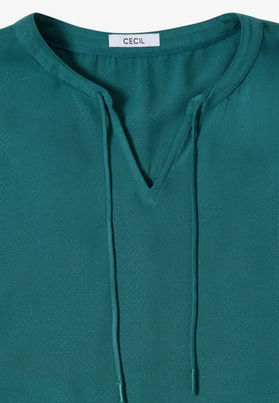 3/4-Arm Bluse mit Split Neck und Bändern jungle green