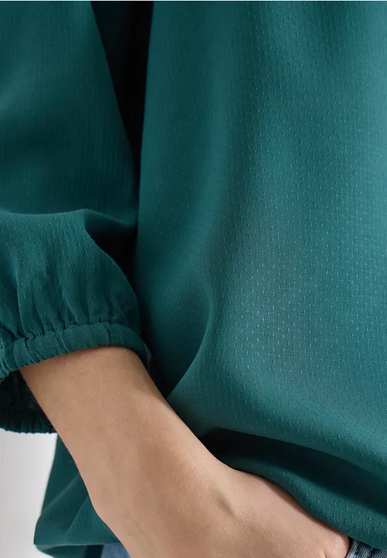 3/4-Arm Bluse mit Split Neck und Bändern jungle green