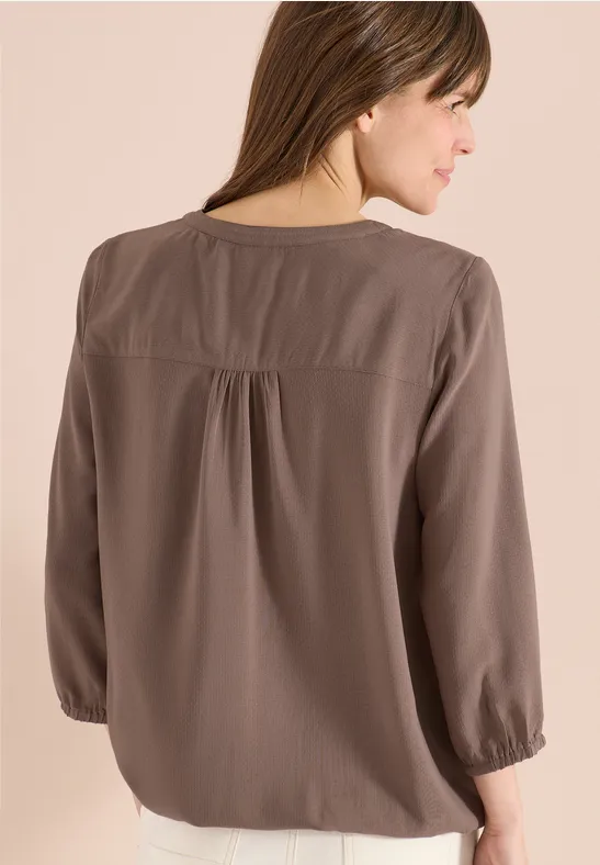 3/4-Arm Bluse mit Split Neck und Bändern urban taupe