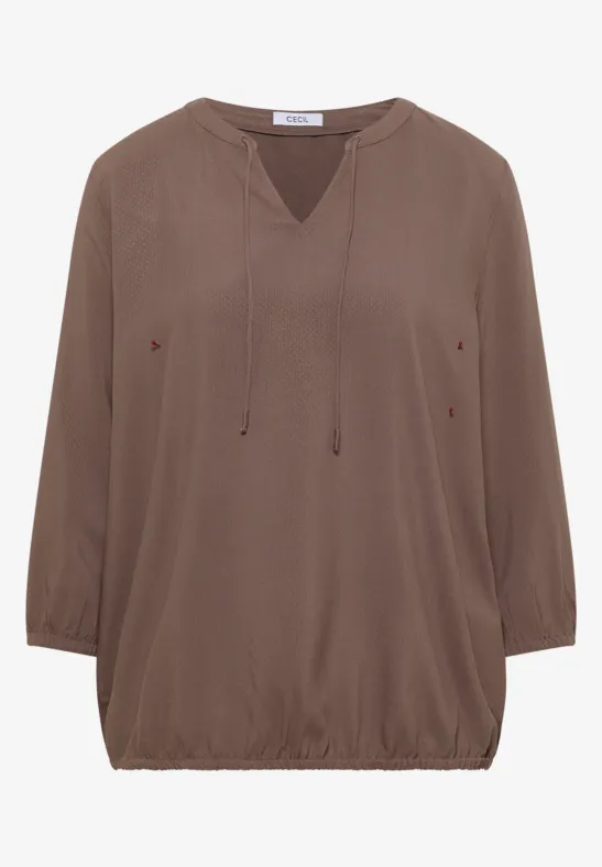 3/4-Arm Bluse mit Split Neck und Bändern urban taupe