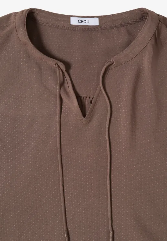 3/4-Arm Bluse mit Split Neck und Bändern urban taupe