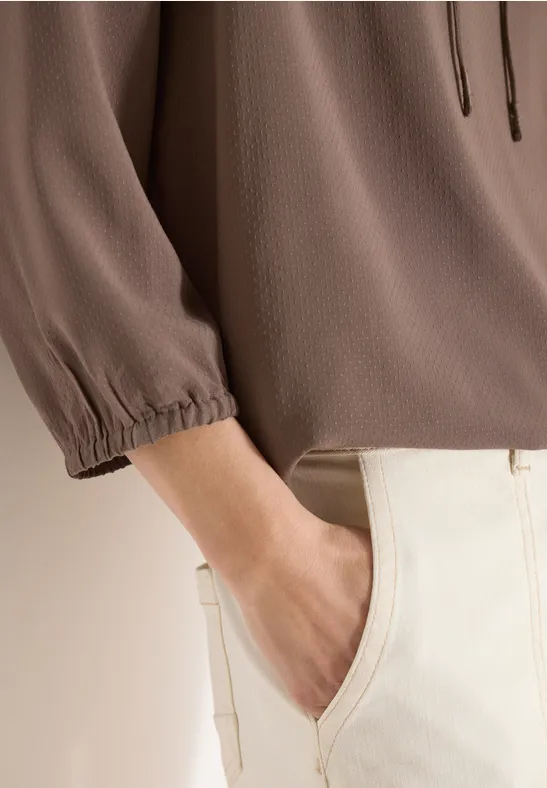 3/4-Arm Bluse mit Split Neck und Bändern urban taupe