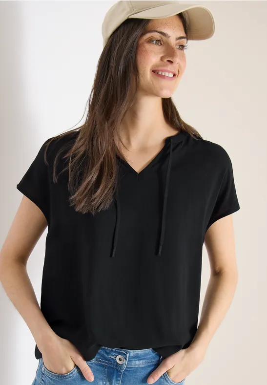 Kurzarm Bluse mit Strukturmix Black