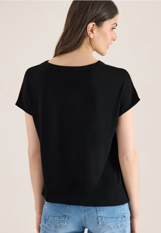 Kurzarm Bluse mit Strukturmix Black