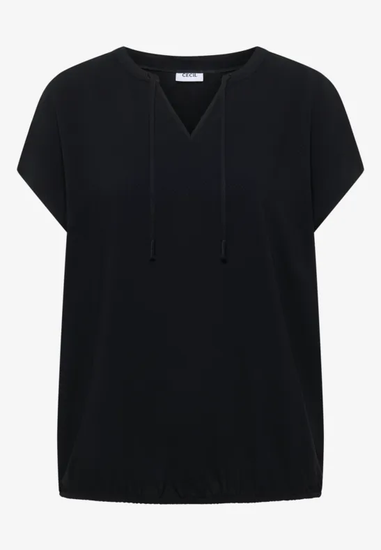 Kurzarm Bluse mit Strukturmix Black