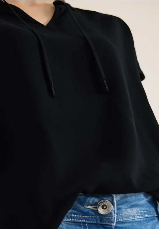 Kurzarm Bluse mit Strukturmix Black