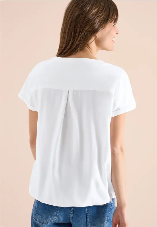 Kurzarm Bluse mit Split Neck White