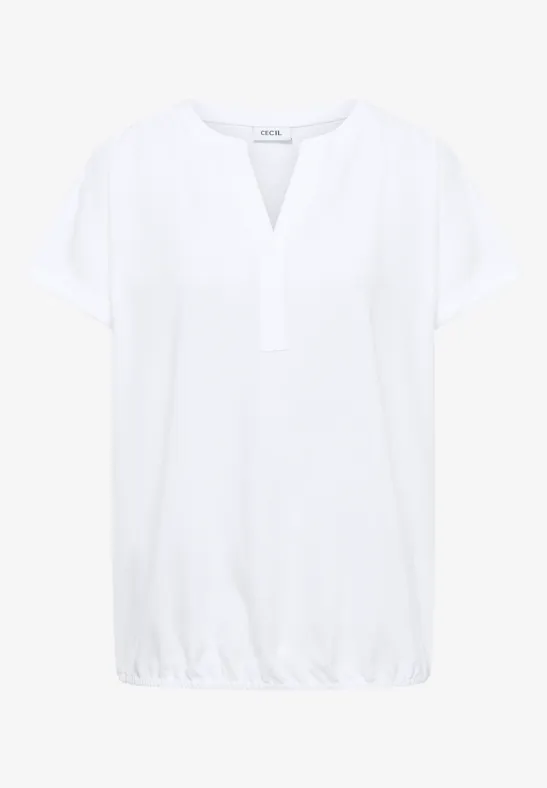 Kurzarm Bluse mit Split Neck White