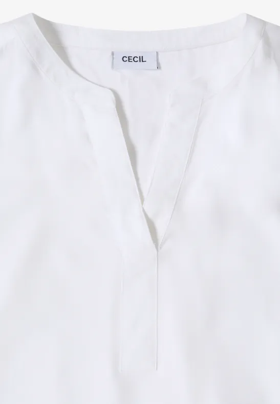 Kurzarm Bluse mit Split Neck White