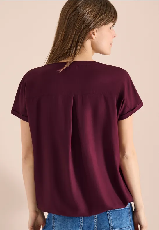 Kurzarm Bluse mit Split Neck sweet grape red