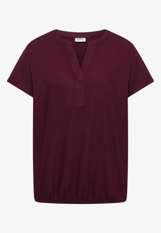 Kurzarm Bluse mit Split Neck sweet grape red