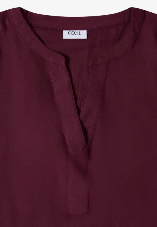 Kurzarm Bluse mit Split Neck sweet grape red