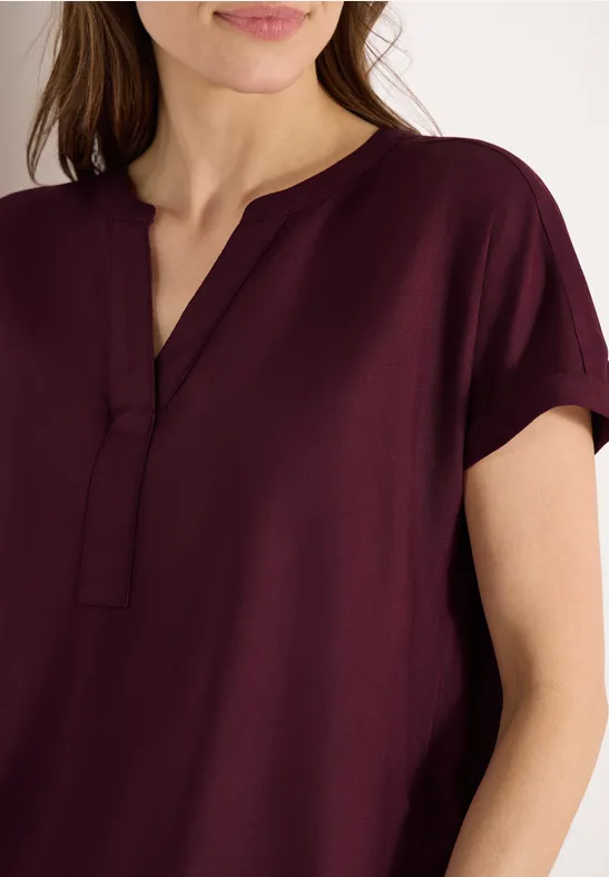 Kurzarm Bluse mit Split Neck sweet grape red