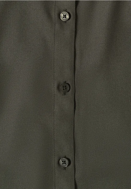 Basic Bluse mit Hemdkragen in Unifarbe khaki