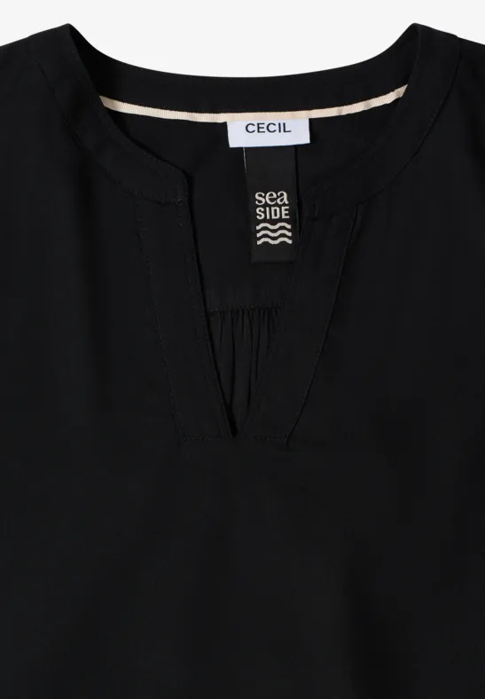 Schwarzer, ärmelloser Damenoberteil mit V-Ausschnitt und Label 'CECIL' auf hellem Hintergrund.
