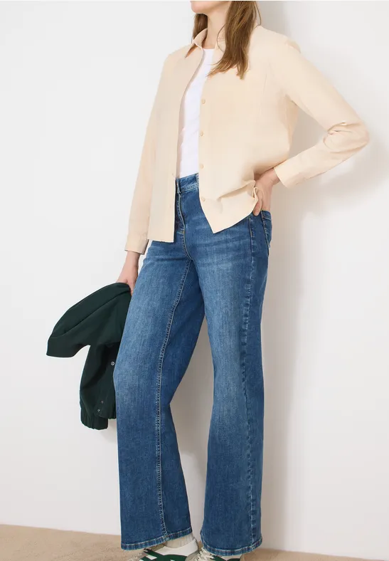 Overhemdblouse in effen kleur pearl beige