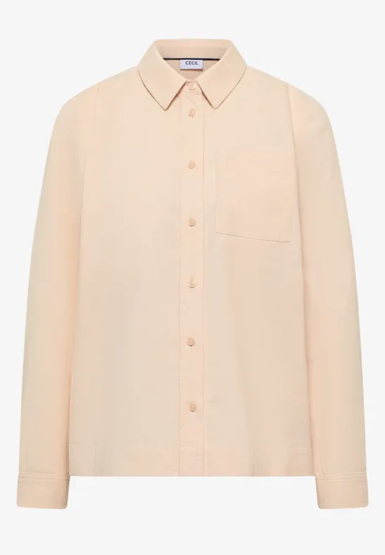 Overhemdblouse in effen kleur pearl beige